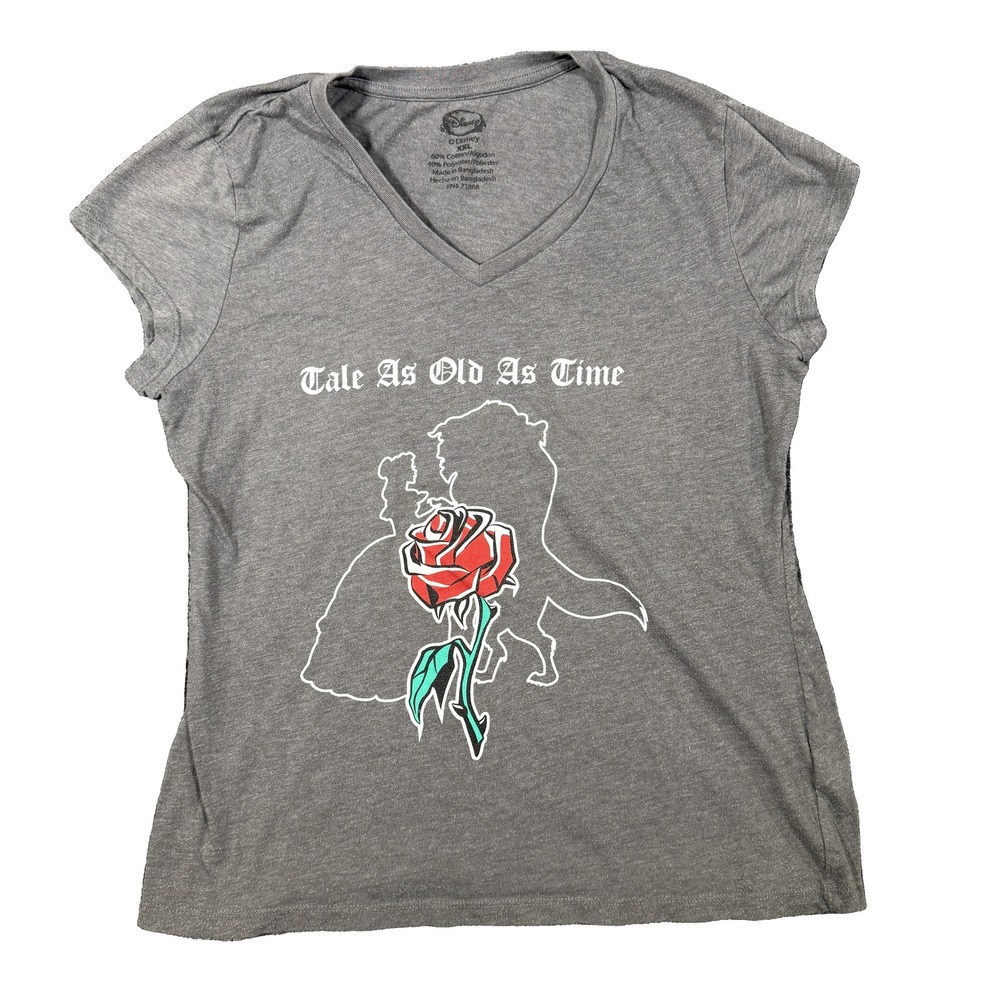 Disney Beauty and the Beast Tale As Old As Time Gray Graphic V-Neck Tee XXL